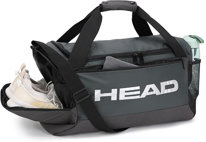HEAD 45L Waterproof Gym Duffle Bag for Men, Large Capacity Sports Bag with Shoe Compartment & Dry Wet Pocket, Durable Crossbody Weekender Bag for Tennis, Workout, Fitness, Overnight Travel