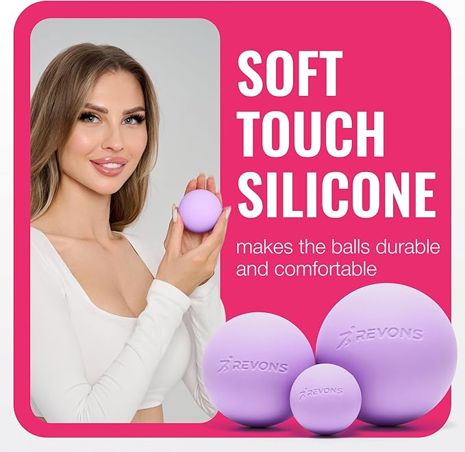 3 in 1 Massage Ball Set - Lacrosse Balls for Myofascial Release, Back Pain Relief, Face Fitness, Trigger Points, Yoga, Physical Therapy, Muscle Recovery and Soft Deep Tissue Massage (Purple)