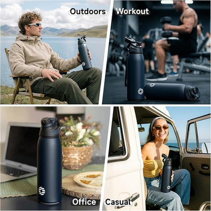 Fjbottle Insulated Stainless Steel Water Bottle, 24 Oz Leakproof Water Bottles, Ice Reusable Tumbler, Double Wall Vacuum Jug, Lightweight Durable for Traveling & Sports, Workout, 24oz