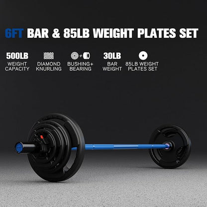 RitFit Barbell Weight Set - 4/6FT Olympic Barbell with Weight Plates (55-115LB Total) - Weightlifting Equipment for Squats, Curls, Deadlifts, Presses, Hip Thrusts
