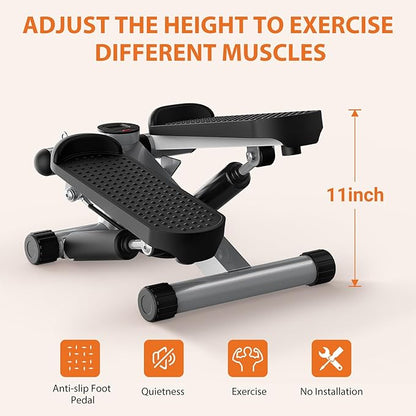 Sweetcrispy Mini Stair Steppers with Resistance Bands for Exercise at Home, Portable Exercise Twist Stepper Machine for Full Body Workout, 300LBS Capacity