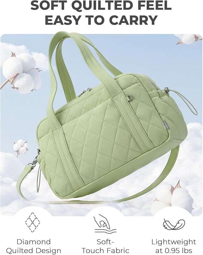 Percover Women Gym Bag with Toiletry Organizer Pouch, Quilted Workout Duffle with Compartments for Daily Fitness & Yoga, Locker-Friendly Soft Carry, Mint Green