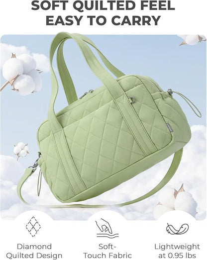 Percover Women Gym Bag with Toiletry Organizer Pouch, Quilted Workout Duffle with Compartments for Daily Fitness & Yoga, Locker-Friendly Soft Carry, Mint Green