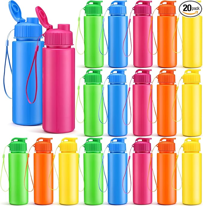 Mifoci 20 Pieces Water Bottle Bulk 17 oz Plastic Water Bottles Bulk Gym Sports Adults Reusable Large Bottles with Leak Proof Flip Top for Party Outdoor (Solid Mixed Colors)