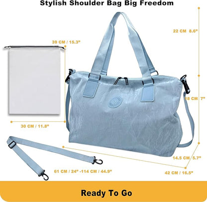 Gym Bag for Men & Women with Shoe Wet Bag - Waterproof Duffle Bag for Travel, Sports, Fitness & Workout (Lake Blue)