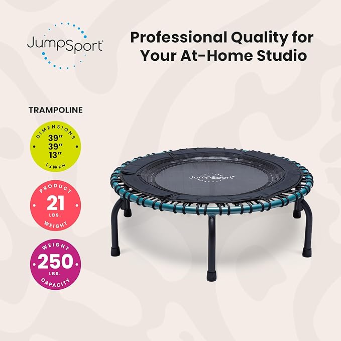 JumpSport 39" ESSENTIAL Fitness Trampoline | Model 220, 230, 250 | Exercise Trampoline | 30 Low-Impact Bungees