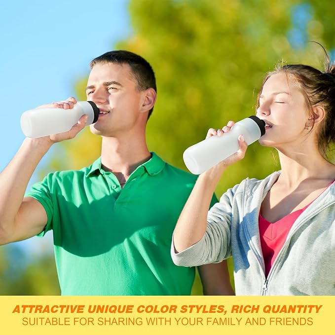Nitial 24 Pcs Sports Water Bottles Bulk 22 oz Squeeze Reusable Sports Water Bottles Blank Plastic Water Bottles with Pull Top Cap for Adults Sports Fitness Bike, Dishwasher Safe