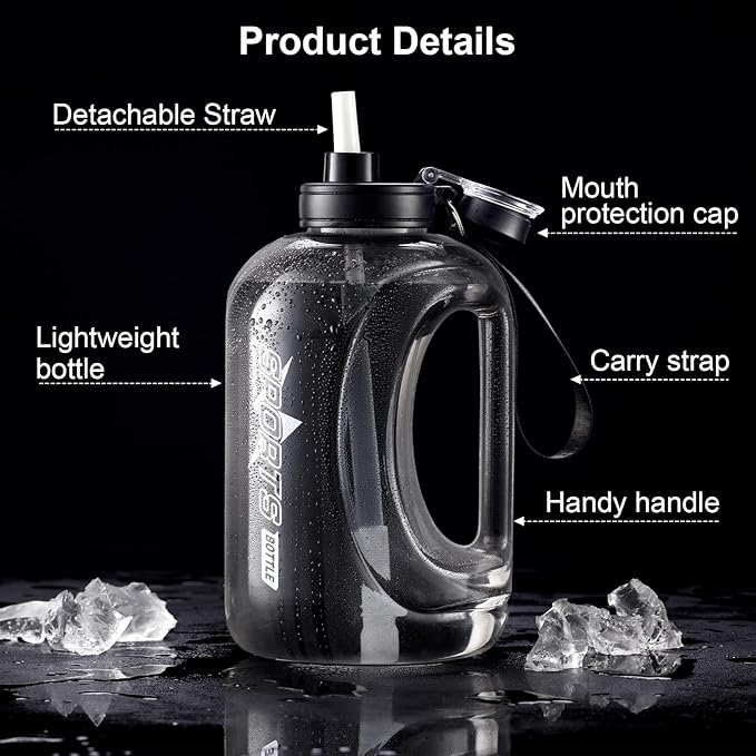 Large 95 OZ Water Bottle with Straw, Portable Handle, BPA Free, Eco-Friendly, Perfect for Sports and Fitness