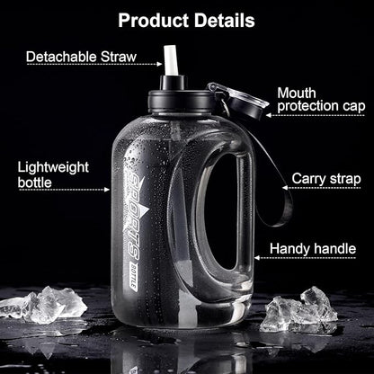 Large 95 OZ Water Bottle with Straw, Portable Handle, BPA Free, Eco-Friendly, Perfect for Sports and Fitness