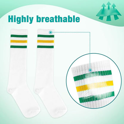 ONUPGO 5 Pieces Sweatbands Striped Socks Set Sports Headband Wristbands High Tube Socks 80s Accessories Costumes