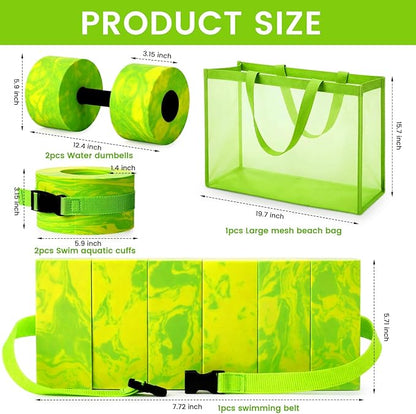 6 Pcs Aquatic Exercise Set Water Aerobics Set Large Mesh Beach Bag Pool Fitness Equipment Foam Water Dumbbell Ankle Swimming Weight Aquatic Swim Belt for Exercise Weight Loss