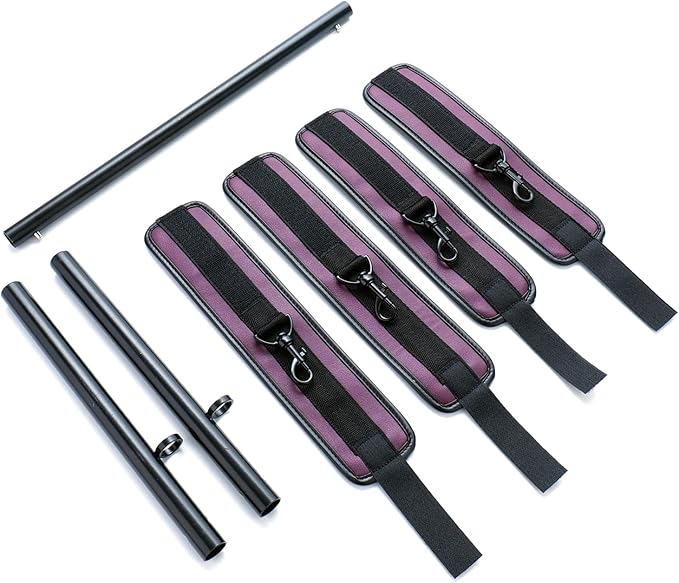 Spreader Bar Heavy Duty Stainless Steel Expandable Bar Home Gym with 4pcs Furry Crocodile Red Adjustable Strap,Sports Aid Training Pilates Aid Kit,Indoor Yoga Set