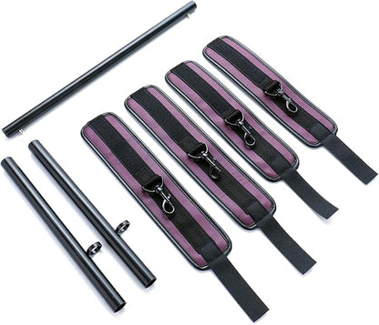 Spreader Bar Heavy Duty Stainless Steel Expandable Silver Bar Home Gym with 4pcs PU Purple Adjustable Strap,Sports Aid Training Fitness Gear Pilates Aid Kit,Yoga Set