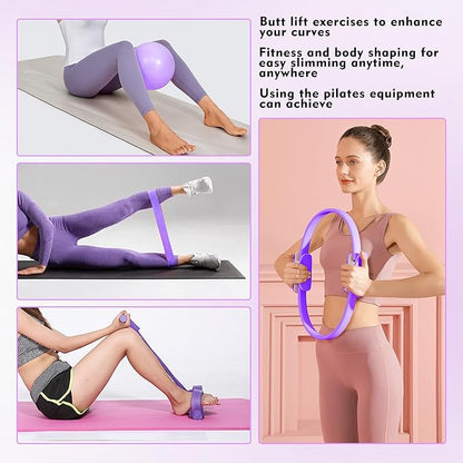 Home Pilates Kit for Women, Essentials Pilates Equipment Set- Pilates Ring, Figure Eight Supports, Mini Ball, Resistance Bands & Accessories for Beginners Workout at Home