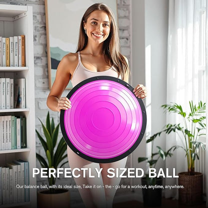 Half Balance Ball Trainer - 23 Inch Half Exercise Ball for Workout, Physical Therapy, Yoga, Home Gym, Core Strength, Stability, Fitness, Balance Training Equipment with Resistance Bands, Foot Pump
