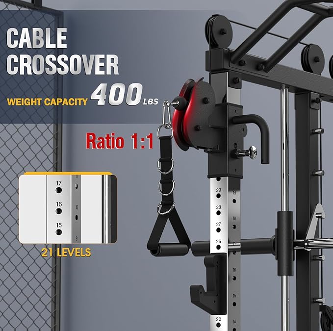 DONOW Smith Machine with Weight Stacks, Heavy Duty Home Gym System Power Cage Cable Crossover Machine Multi-Functional Trainer Ratio 1:1