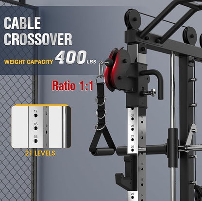 DONOW Smith Machine with Weight Stacks, Heavy Duty Home Gym System Power Cage Cable Crossover Machine Multi-Functional Trainer Ratio 1:1