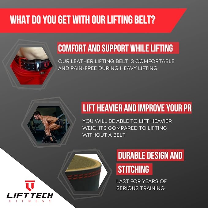Lift Tech Fitness 4'' Weight Lifting Belt - Leather Workout Belt for Men & Women - Gym Belt for Deadlift, Squat, Powerlifting, Weights, Strength training - 4''PRO Leather Belt for Weightlifting