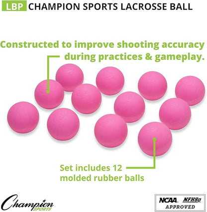 Champion Sports Lacrosse Balls – Official Size SEI Certified, Multi-Color Packs of 3, 6, or 12 for Practice & Games