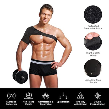Astorn Adjustable Shoulder Brace for Torn Rotator Cuff with Icepack Holder - Shoulder Compression Sleeve Wrap for Pain Relief, Stability and Recovery - Fits Left and Right Arm for Men & Women (XL)