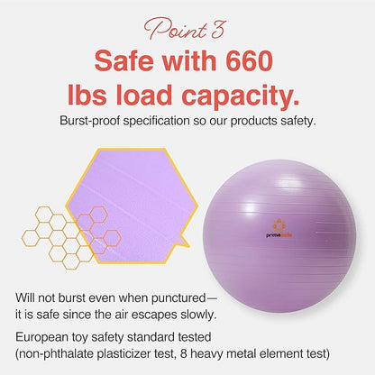 Primasole Exercise Ball for Balance Stability Fitness Workout Yoga Pilates at Home Office & Gym Birthing Ball for Pregnancy, Office Ball Chair