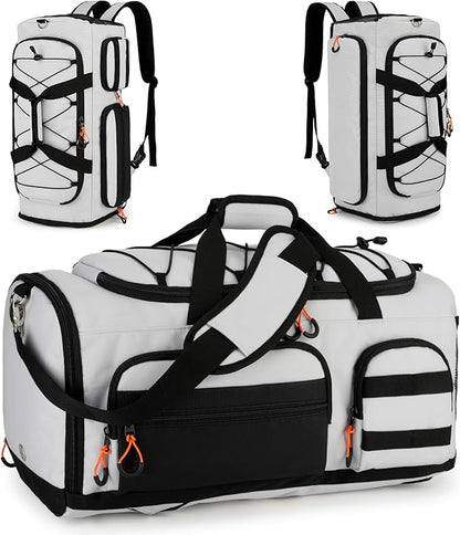 Searock 45L Gym Bag for Men, 3-In-1 Duffle Bag Backpack for Travel, Sports Duffel Bags for Gym Workout, Weekender Overnight Bag with Shoe Compartment, Wet Pocket, Gray