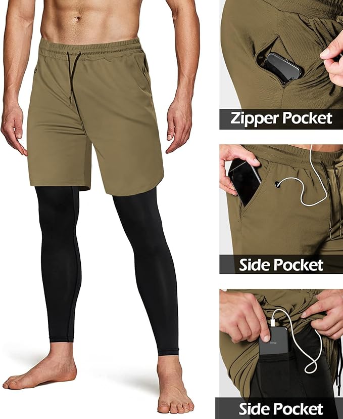 Aolesy Men's 2 in 1 Running Pants, Gym Workout Compression Pants for Men Training Athletic