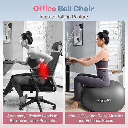 Exercise Ball, Extra Thick Yoga Ball for Workout Pregnancy Stability, 4 Sizes Anti-Burst Balance Ball with Foot Pump - Heavy Duty Fitness Ball Chair for Office, Home & Gym