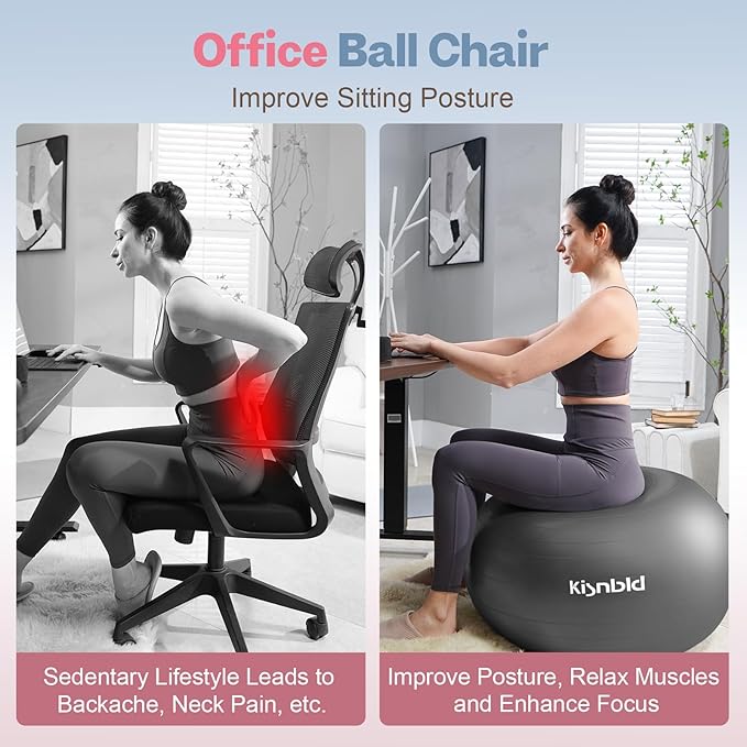 Exercise Ball, Extra Thick Yoga Ball for Workout Pregnancy Stability, 4 Sizes Anti-Burst Balance Ball with Foot Pump - Heavy Duty Fitness Ball Chair for Office, Home & Gym