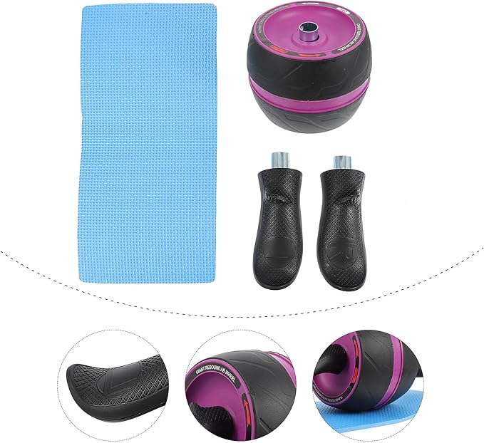 Ab Roller Wheel with Automatic Rebound, Purple Abdominal Trainer Roller for Core Strength, Home Fitness Equipment for Men and Women Exercise and Belly Fat Reduction