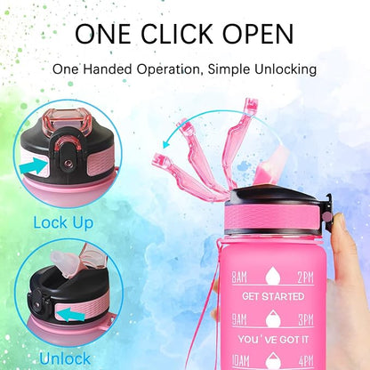 Floral Chicken Water Bottle 32 Oz – Leakproof BPA Free Sport Water Bottle with Straw & Carry Strap, Motivational Time Marker for Chicken Lover, Gym, Fitness, Outdoor, Travel, Office, Biking