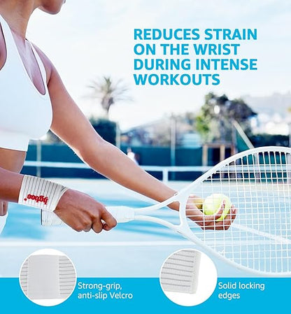 Compression Wrist Bands (2 PCS), High-Elastic Straps Wrist Wraps Wrist Brace for Sports Weightlifting Tennis Basketball Tendonitis Carpal Tunnel Arthritis - Breathable Fabric (White)