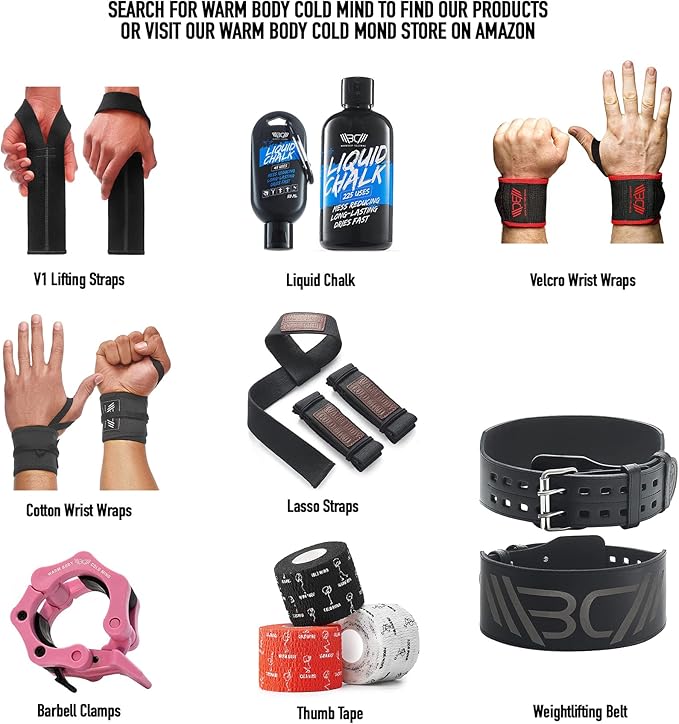 WARM BODY COLD MIND V1 Lifting Wrist Straps for Olympic Weightlifting - Rated at 660 lb - Hand Wraps for Powerlifting, Weight Lifting, Bodybuilding Functional/Cross Training, Deadlift Gym Bar, Cotton