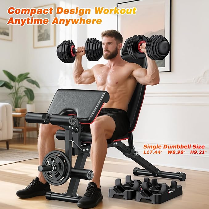 XDDIAS Adjustable Dumbbell Set of 2, 25/55/80/90LB Dumbbell Set- 1-Hand Fast Adjustment with Anti-Slip Handle, Compact Free Weights Dumbbells Set for Men/Women Home Gym Strength Training Equipment