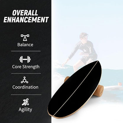 Goplus Balance Board Trainer for Adults, Wooden Balancing Board with Cork Roller and Storage Rack to Exercise and Build Core Strength, Wobble Board for Skateboard, Snowboard