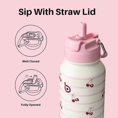 BOTTLE BOTTLE 32oz Insulated Water Bottle Stainless Steel Sport Water Bottle with Straw Dual-use Lid Design for Gym with Pill Box