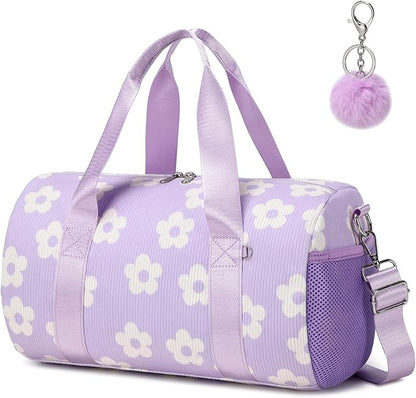 Dance Ballet Bag for Girls Purple Corduroy Dance Bag for Girls 4-6 Toddler Small Duffle Ballerina Bags with Waterproof Dry Wet Separated Compartment