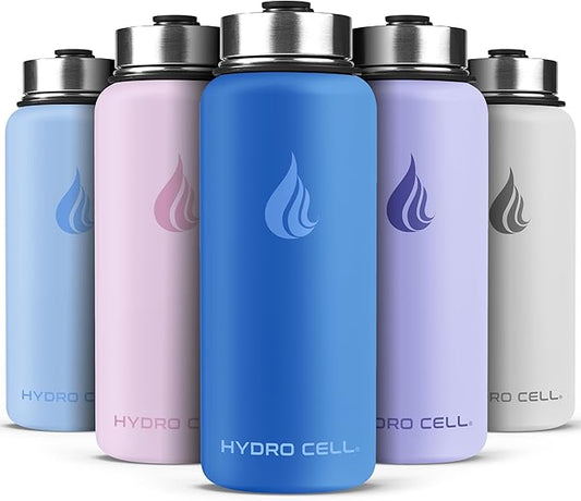 HYDRO CELL Stainless Steel Insulated Water Bottle with Straw - For Cold & Hot Drinks - Metal Vacuum Flask with Screw Cap and Modern Leakproof Sport Thermos for Adults (Denim 32oz)