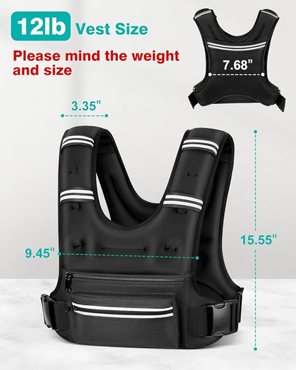 Weighted Vests for Women Men, 8 12 16 20 lb Weighted Vest with Storage Pockets, Rucking Vest with Reflective Stripe, Adjustable Straps Weight Vest for Running, Walking, Workout, Training