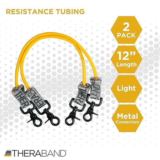 THERABAND Resistance Tubing with Connectors for Wall, Rehab & Wellness Station, Light Level 2, Set of 2, 12-Inch Yellow Tubing for Physical Therapy, Exercise, Rehab, Clinics & Pilates, Latex Tubes
