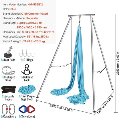 VEVOR Yoga Stand Frame, Max 441-551 lbs Load Swing Stand, Triangular Structure Aerial Rig, Aerial Silk Stands with Yoga Hammock, Standard & Height-Adjustable Version