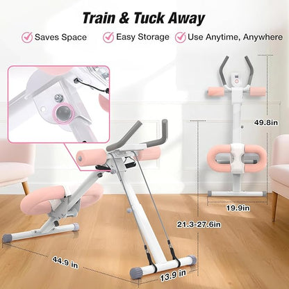 WARMOUNTS Ab Machine, Ab Workout Equipment, Adjustable Core & Ab Trainer Machine with Resistance Bands for Home Gym, Foldable, Knee Protection, Abdominal Exercise Equipment for Stomach Workout (Pink)