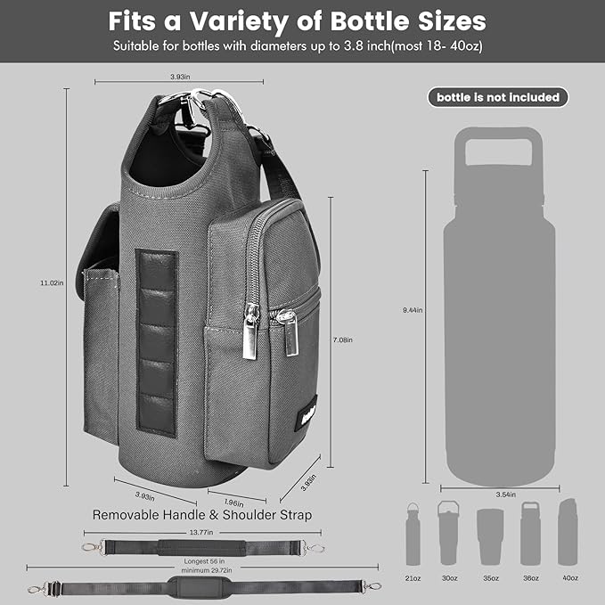 icolor Magnetic Gym Bag Water Bottle Carrier Holder with Phone Pockets & Shoulder Strap,Gym Magnetic Bag 5 Built-in Magnets Gym Accessories Organizer Sling Bottle Bag Pouch Sleeve