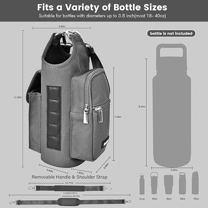 icolor Magnetic Gym Bag Water Bottle Carrier Holder with Phone Pockets & Shoulder Strap,Gym Magnetic Bag 5 Built-in Magnets Gym Accessories Organizer Sling Bottle Bag Pouch Sleeve