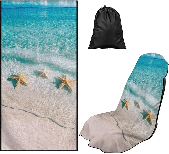 Bulopur Beach Starfish Car Seat Towel Cover After Gym Workout Beach Swimming Sweating Car Seat Cover Fits for Car SUV Sedan Truck Front Seats