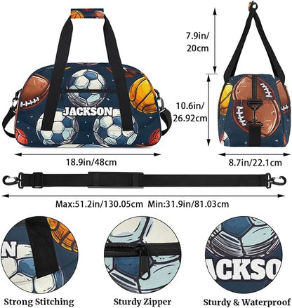 Personalized Boys Soccer Gym Duffel Bags, Custom Name Kids Sport Training Travel Bags for Overnight Weekender,Dark Blue