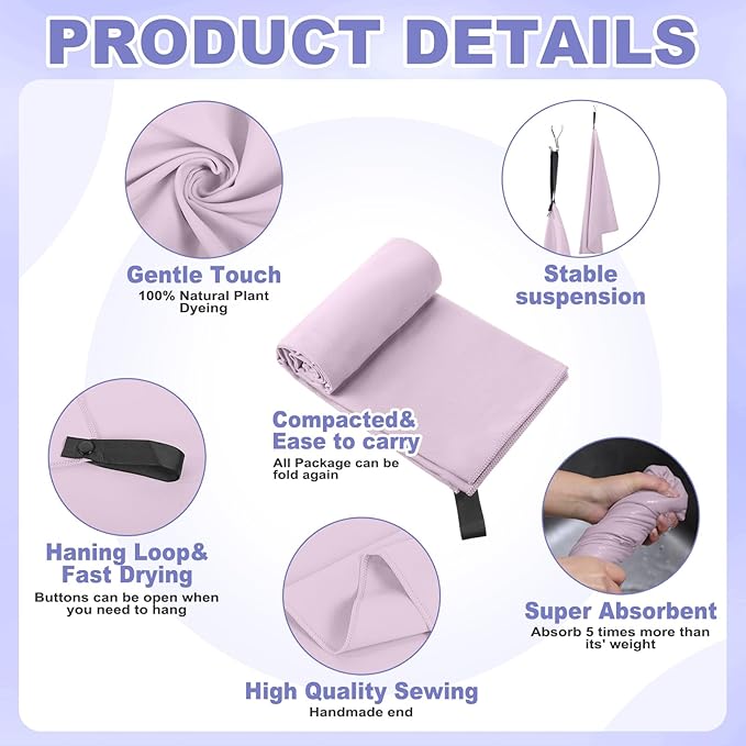 Tudomro 5 Pcs Microfiber Gym Towels Quick Dry Camping Towel for Women Men Gym Sweat Sports Towel for Yoga Tennis Running Swimming Exercise Working Out(Purple,23.6 x 47.2 '')