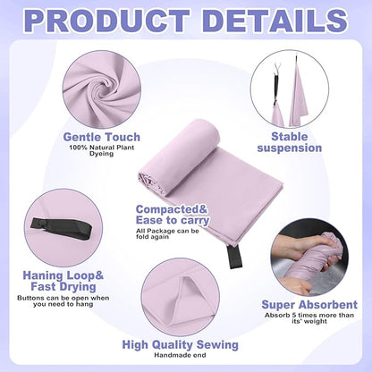 Tudomro 5 Pcs Microfiber Gym Towels Quick Dry Camping Towel for Women Men Gym Sweat Sports Towel for Yoga Tennis Running Swimming Exercise Working Out(Purple,23.6 x 47.2 '')