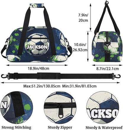 Personalized Soccer Gym Duffel Bags for Kids Boys with Custom Name Sport Training Travel Bags for Overnight Weekender