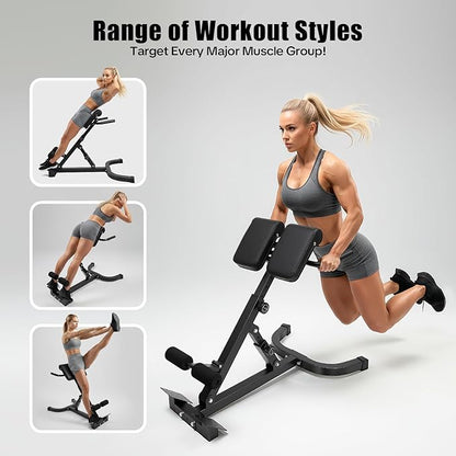 Foldable Hyperextension Roman Chair, Adjustable Back Exercise Machine w/5 Tilt & 8 Abdominal Pad Adjustments, 330LBS Multi-Function Heavy-Duty Exercise Equipment Home Gym Sit Up Bench for Glute & Ab